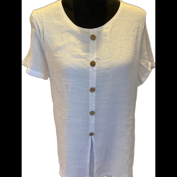 Creation Blouse Size Large Top Gauzy Button Down White Womens Cool for Summer - Picture 2 of 9